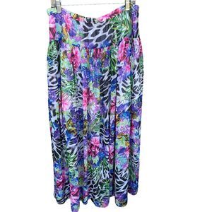 Boston Proper Maxi Skirt Womens Size 14 Lined Floral Zebra Flowy Boho Cottage